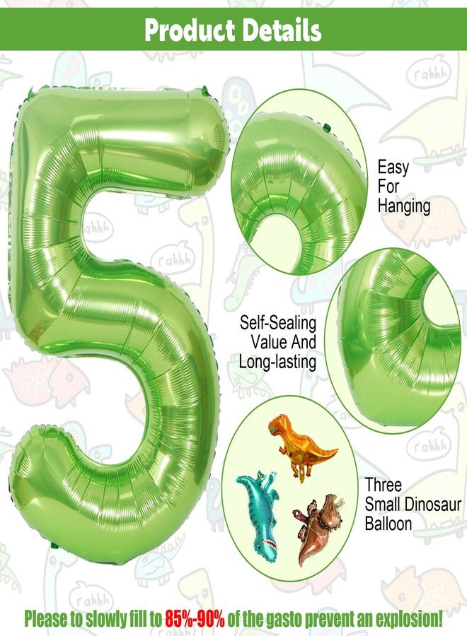 Ysqool Dinosaur Green Number 5 Balloon, 40 In Large Foil Helium Balloon with Mini Dino Mylar Balloons, Dinosaur Birthday Decorations for Kids, Dino Balloons Set for 5th Birthday Party Supplies (5) - Image 3